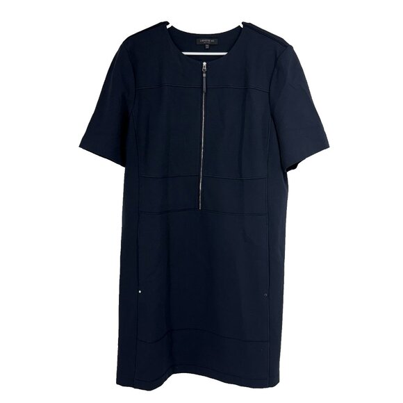 Lafayette 148 Women XXL Shift Dress Demi Punto Milano Zip Up Stretch Navy Blue - Picture 1 of 8